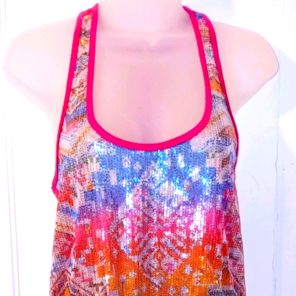 Almost Famous Tops - Almost Famous Racer Back Sequin Tank